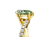 Yellow gold Fancy Green Pear  Cut Twist Band Solitaire Diamond Ring with Pavé Setting_8