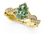 Yellow gold Fancy Green Pear  Cut Twisted Pavé Band Solitaire Ring with Four-Prong Setting_71