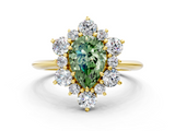 Yellow gold Fancy Green Pear  Diamond Cluster Halo Ring with Solitaire Band and Four-Prong Setting_20