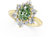 Yellow gold Fancy Green Pear  Diamond Cluster Halo Ring with Solitaire Band and Four-Prong Setting_21