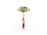 Yellow gold Fancy Green Pear  Diamond Cluster Halo Ring with Solitaire Band and Four-Prong Setting_22