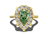 Yellow gold Fancy Green Pear  Diamond Cluster Halo Solitaire with Four-Prong Setting_108