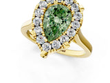 Yellow gold Fancy Green Pear  Diamond Cluster Halo Solitaire with Four-Prong Setting_109