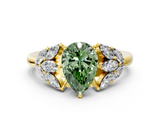 Yellow gold Fancy Green Pear  Diamond Cluster Leaf Design Ring with Prong Setting_54