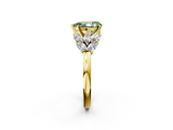 Yellow gold Fancy Green Pear  Diamond Cluster Leaf Design Ring with Prong Setting_56