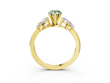 Yellow gold Fancy Green Pear  Diamond Cluster Leaf Design Ring with Prong Setting_57
