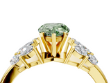 Yellow gold Fancy Green Pear  Diamond Cluster Leaf Design Ring with Prong Setting_58