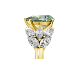 Yellow gold Fancy Green Pear  Diamond Cluster Leaf Design Ring with Prong Setting_59