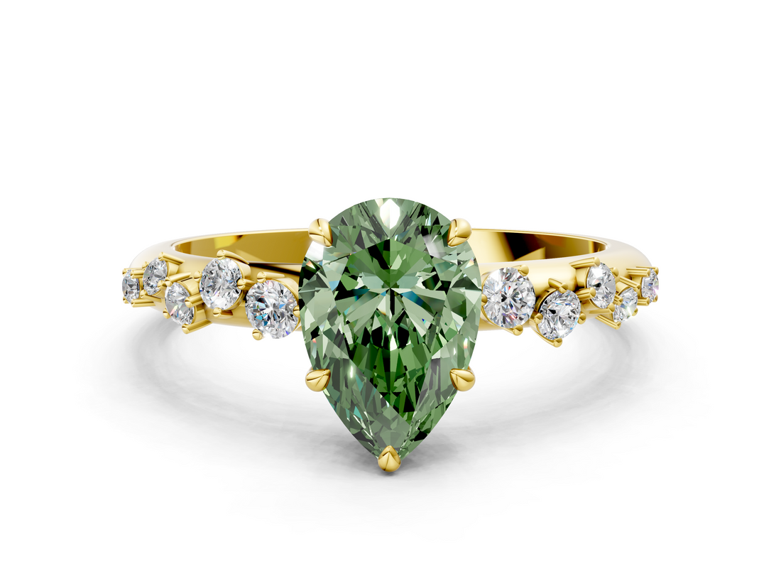 Yellow gold Fancy Green Pear  Diamond Cluster Prong-Set Solitaire Ring_42