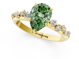 Yellow gold Fancy Green Pear  Diamond Cluster Prong-Set Solitaire Ring_43