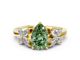 Yellow gold Fancy Green Pear  Diamond Floral Cluster Ring with Solitaire Band and Prong Setting_43