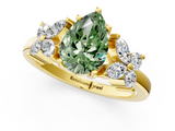Yellow gold Fancy Green Pear  Diamond Floral Cluster Ring with Solitaire Band and Prong Setting_44