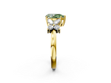 Yellow gold Fancy Green Pear  Diamond Floral Cluster Ring with Solitaire Band and Prong Setting_45