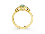 Yellow gold Fancy Green Pear  Diamond Floral Cluster Ring with Solitaire Band and Prong Setting_46