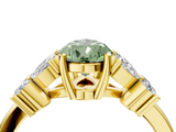 Yellow gold Fancy Green Pear  Diamond Floral Cluster Ring with Solitaire Band and Prong Setting_47