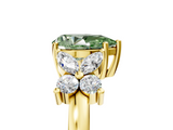 Yellow gold Fancy Green Pear  Diamond Floral Cluster Ring with Solitaire Band and Prong Setting_48
