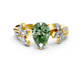 Yellow gold Fancy Green Pear  Diamond Floral Vine Solitaire Engagement Ring_3