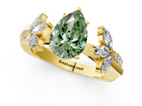 Yellow gold Fancy Green Pear  Diamond Floral Vine Solitaire Engagement Ring_4