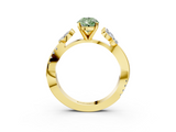 Yellow gold Fancy Green Pear  Diamond Floral Vine Solitaire Engagement Ring_6