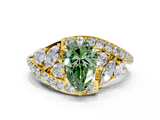 Yellow gold Fancy Green Pear  Diamond Halo Ring with Marquise and Pavé Band in Prong Setting_70