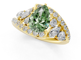 Yellow gold Fancy Green Pear  Diamond Halo Ring with Marquise and Pavé Band in Prong Setting_71