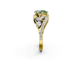 Yellow gold Fancy Green Pear  Diamond Halo Ring with Marquise and Pavé Band in Prong Setting_72
