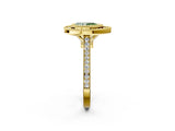 Yellow gold Fancy Green Pear  Diamond Halo Ring with Milgrain Frame and Pavé Band 2