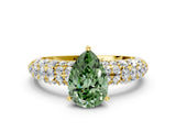 Yellow gold Fancy Green Pear  Diamond Pavé Band Solitaire Ring with Four-Prong Setting_48