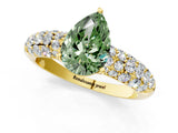 Yellow gold Fancy Green Pear  Diamond Pavé Band Solitaire Ring with Four-Prong Setting_49