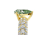 Yellow gold Fancy Green Pear  Diamond Pavé Band Solitaire Ring with Four-Prong Setting_53