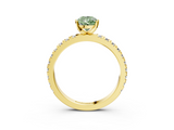 Yellow gold Fancy Green Pear  Diamond Pavé Band Solitaire with Four-Prong Setting_199