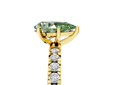 Yellow gold Fancy Green Pear  Diamond Pavé Band Solitaire with Four-Prong Setting_201