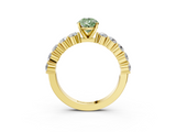 Yellow gold Fancy Green Pear  Diamond Pavé Band Solitaire with Four-Prong Setting_6