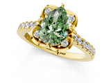 Yellow gold Fancy Green Pear  Diamond Pave Band with Floral Prong Setting_28