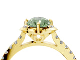 Yellow gold Fancy Green Pear  Diamond Pave Band with Floral Prong Setting_31