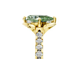 Yellow gold Fancy Green Pear  Diamond Pave Band with Floral Prong Setting_32