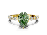 Yellow gold Fancy Green Pear  Diamond Prong Set Engagement Ring with Pave Band_218