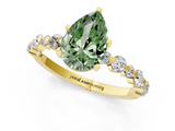 Yellow gold Fancy Green Pear  Diamond Prong Set Engagement Ring with Pave Band_219