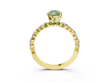 Yellow gold Fancy Green Pear  Diamond Prong Set Engagement Ring with Pave Band_221