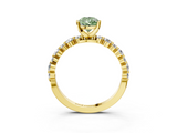 Yellow gold Fancy Green Pear  Diamond Prong Set Engagement Ring with Pave Band_222