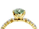 Yellow gold Fancy Green Pear  Diamond Prong Set Engagement Ring with Pave Band_223