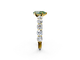 Yellow gold Fancy Green Pear  Diamond Prong Setting with Side Stones on a Pave Band_132