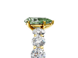 Yellow gold Fancy Green Pear  Diamond Prong Setting with Side Stones on a Pave Band_135
