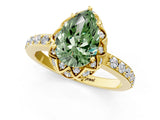 Yellow gold Fancy Green Pear  Diamond Solitaire Ring with Shared Prong Pavé Band_67