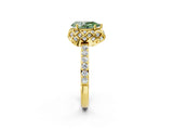 Yellow gold Fancy Green Pear  Diamond Solitaire Ring with Shared Prong Pavé Band_68