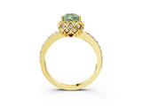 Yellow gold Fancy Green Pear  Diamond Solitaire Ring with Shared Prong Pavé Band_69