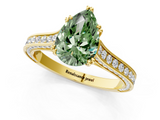 Yellow gold Fancy Green Pear  Diamond Solitaire with Pave Band and Six-Prong Setting_21