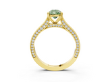 Yellow gold Fancy Green Pear  Diamond Solitaire with Pave Band and Six-Prong Setting_23