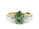 Yellow gold Fancy Green Pear  Diamond Three-Stone Ring with Trapezoid Side Stones and Prong Setting_16