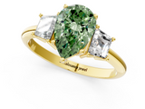 Yellow gold Fancy Green Pear  Diamond Three-Stone Ring with Trapezoid Side Stones and Prong Setting_17